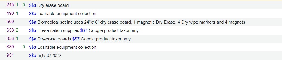 Dry erase board bib record